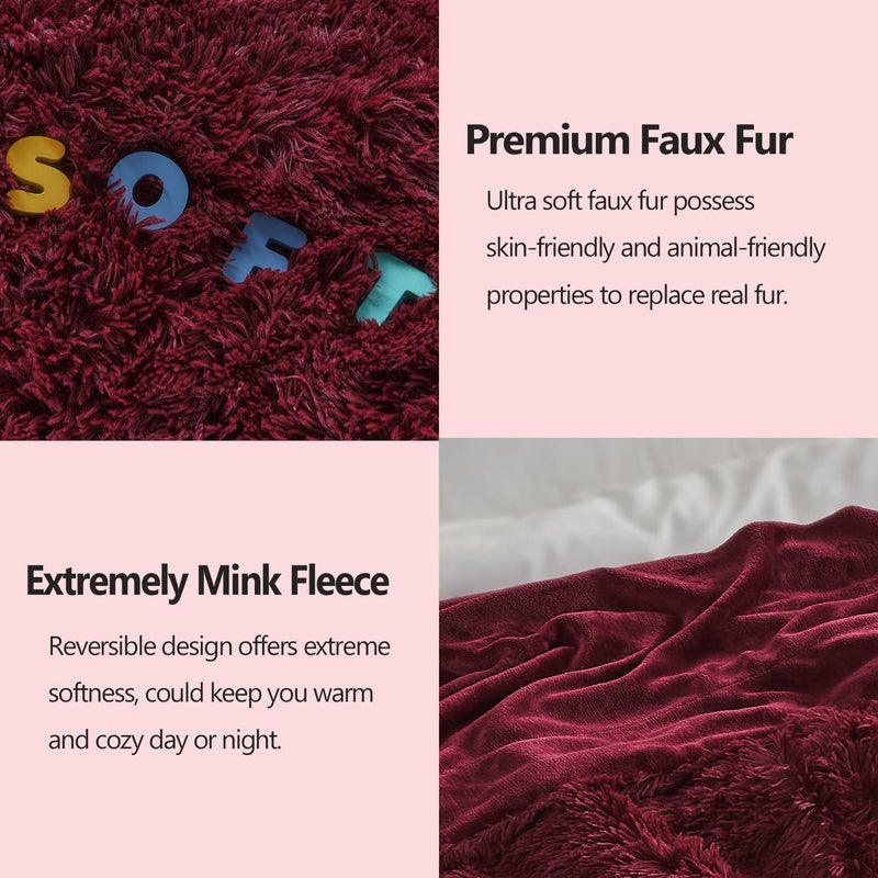 GONAAP Fuzzy Faux Fur Throw Blanket Twin Size Wine Red Super Soft Cozy Plush Fuzzy Shaggy Blanket for Couch Sofa Bed (Wine Red, Twin(60"x80")) - Image 5